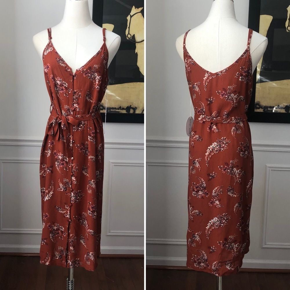 Bishop + Young Desert Zen Dress Rust Floral NWT S